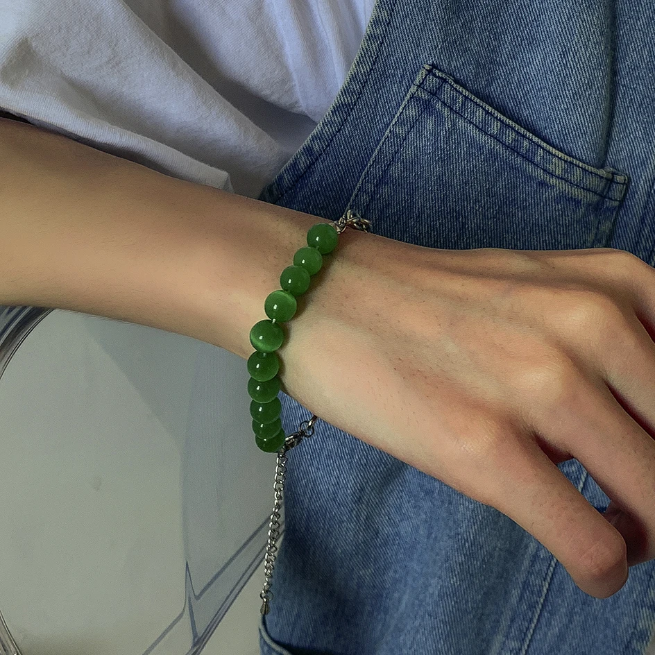 

Ingemark Hip Hop Titanium Steel Beads Bracelet for Women Men Natural Marble Green Stone Bangles Pulsera Water Proof Jewelry New