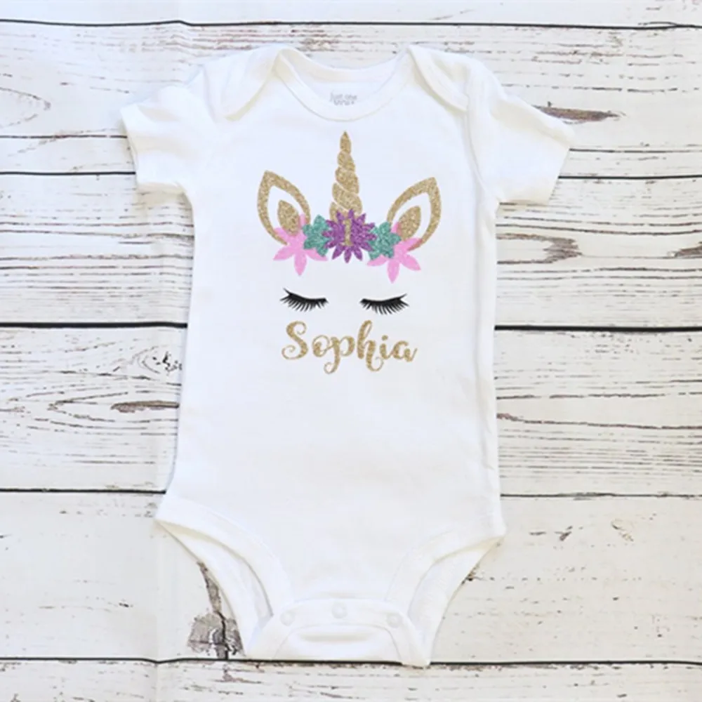 

Custom baby girl first birthday outfit Personalised unicorn name age any Character Baptism Baby Shower cake smash tutu set