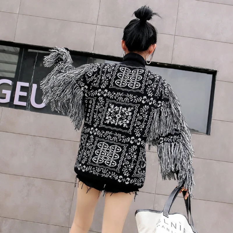 [EWQ] 2022 Spring New Long Sleeve Tassel Loose Fashion Trend Women chic Pullovers Knitted Coat Wool Sweater female tide QK41401 | Женская