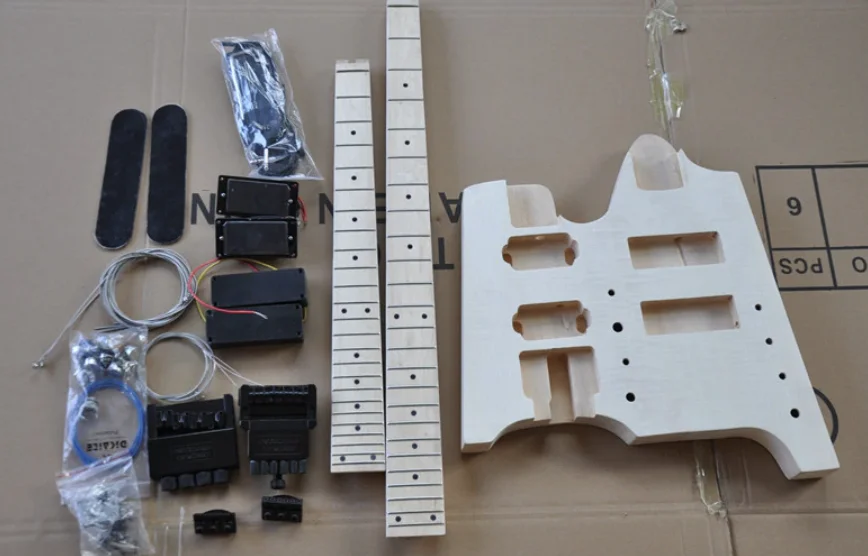 Незаконченный двойной шеи Безголовый электрогитара и бас без краски с