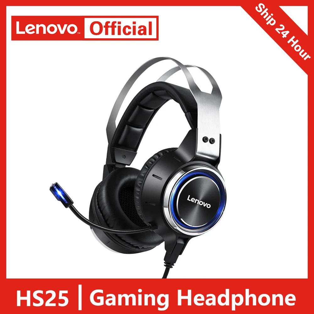

2021 Lenovo HS25 Проводная игровая гарнитура Виртуальный 7,1 каналов объемный звук 50 мм Игровые наушники шумоподавление микрофон RGB LED