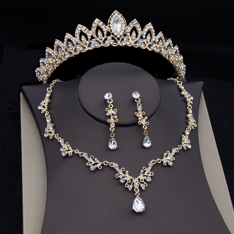 

Gorgeous Costume Tiaras Bride Sets Bridal Jewelry Sets Fashion Crown Earrings Necklace for Women Wedding Dress Jewelry Set
