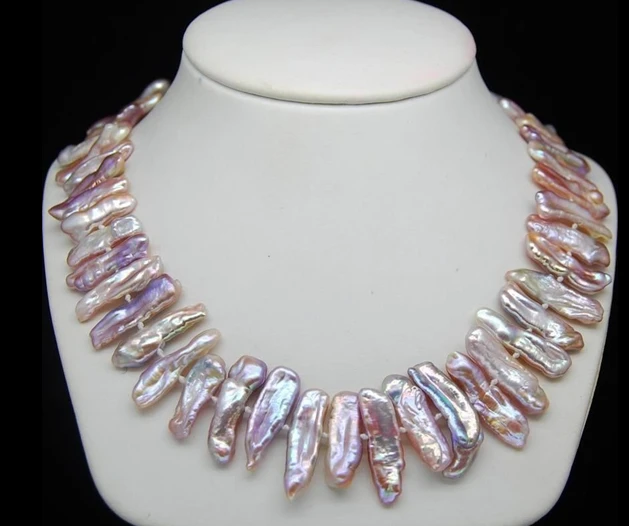 

Jewelry 002636 NATURAL AAA+QUALITY BIWA PEARL NECKLACES 925S 18"
