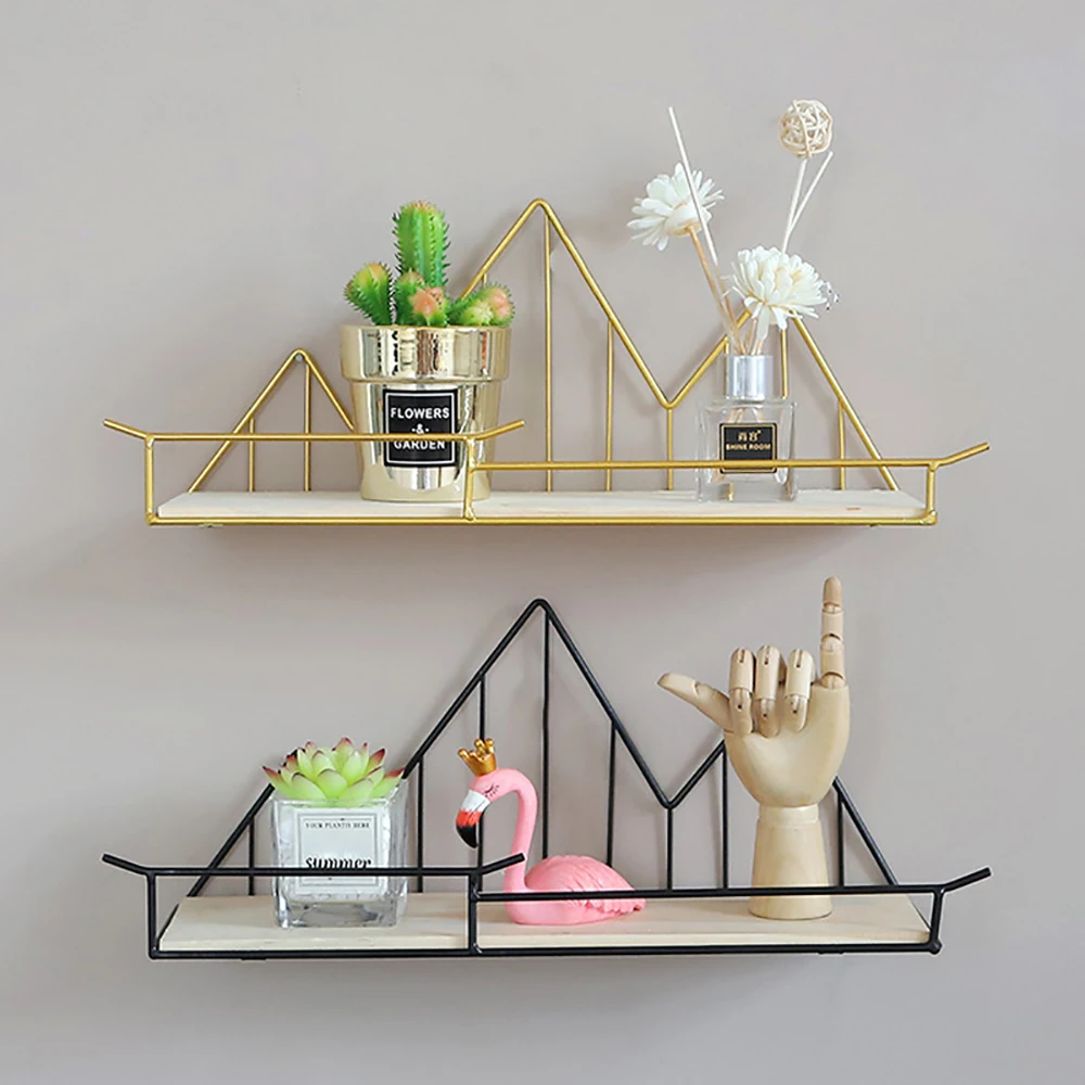 Деревянная железная настенная полка стойка для хранения кухни спальни домашнего