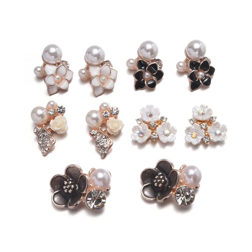 

10pcs/ crystal pearl flower Rhinestone pearl flower epoxy craft diy For Clothes headwear jewelries making Accessories