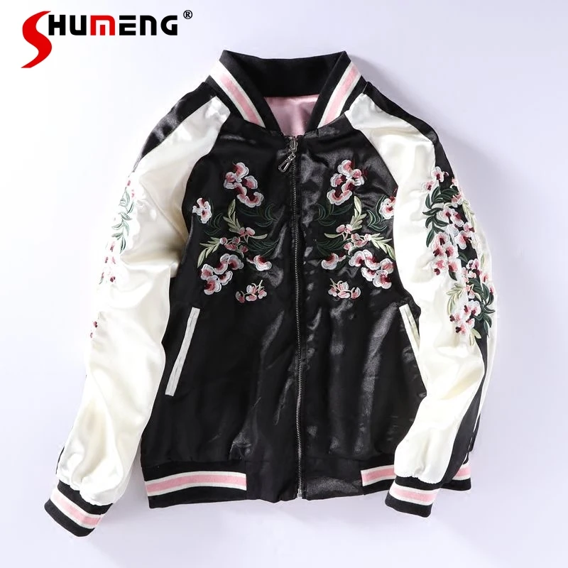 

2021 Spring Autumn Embroidered Baseball Uniform Reversible Jacket Yokosuka Bf Long Sleeve Student Lady Fashionable Coat