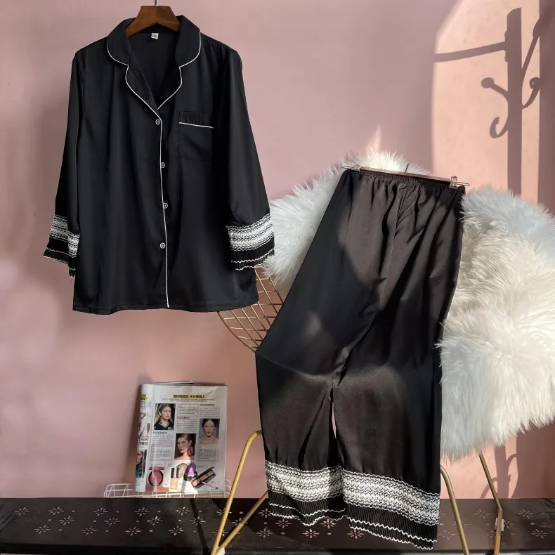 Женский Пижамный костюм из искусственного шелка белая рубашка с кружевной