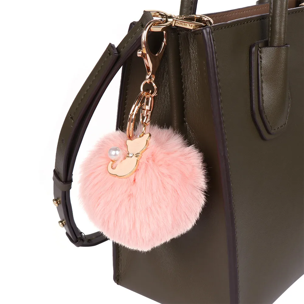 1 шт. милый розовый Кот пушистый меховой шарик помпон брелок для ключей Женская