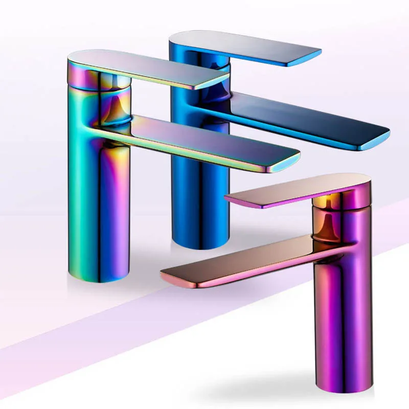Градиентный красочный латунный Смеситель для раковины водопад Синий Зеленый
