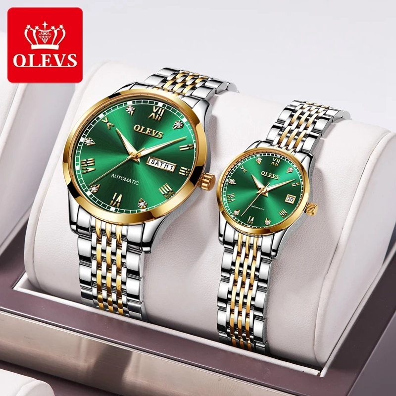 OLEVS Luxury Lover Watches Brand Women Men's Mechanical Watches Vintage Automatic Watch for Couple Gift reloj hombre mujer