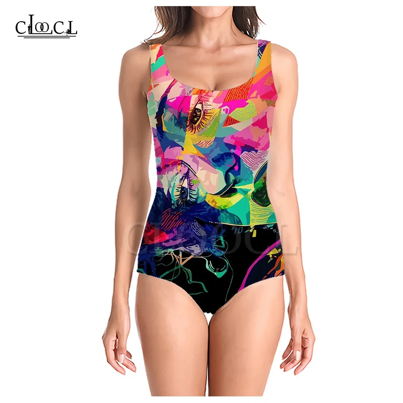 Женский слитный купальник CLOOCL с красочными перьями и 3D принтом купальный костюм