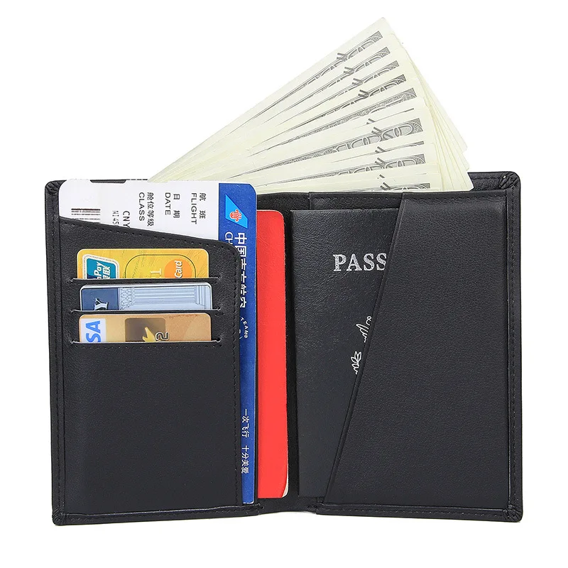 Мужской Большой Вместительный длинный органайзер для телефона черный кожаный