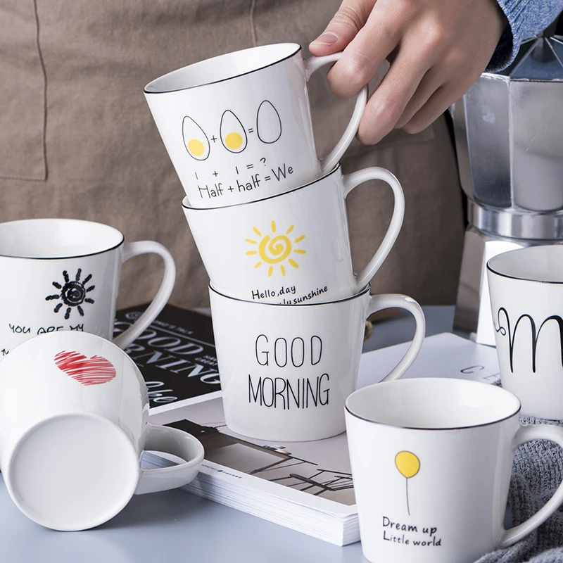Cute Modern Ceramic Coffee Mug White with Handle Printed Plain Mugs Personalised Tazas Office Milk New MM50MK | Дом и сад