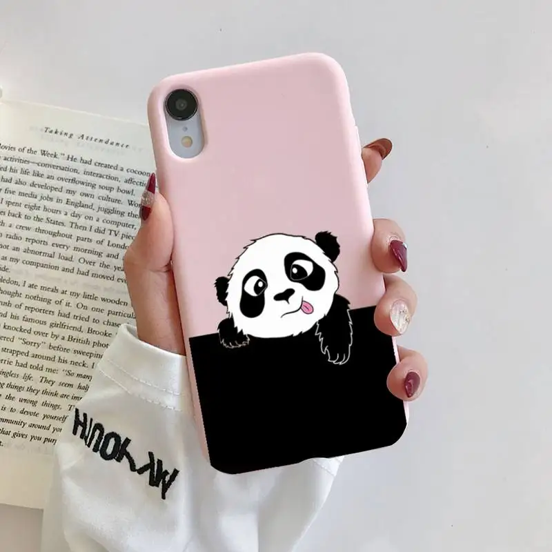 

Cute cartoon panda Liquid Silicone Phone Case For iphone 11 Pro Max X XS Max XR Solid Candy Color Shell For iPhone 7 8 6 6S Plus