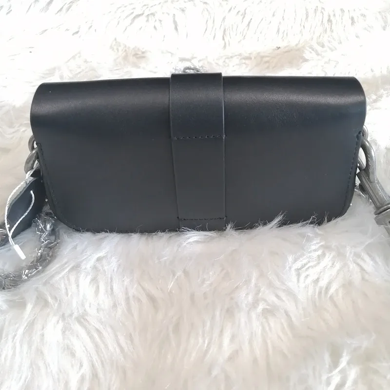 Women Mini Shoulder Bags Rivet Decoration Black Genuine Leather Metal Chain Wing New Fashion All-match Ladies Bag 2021 | Багаж и сумки