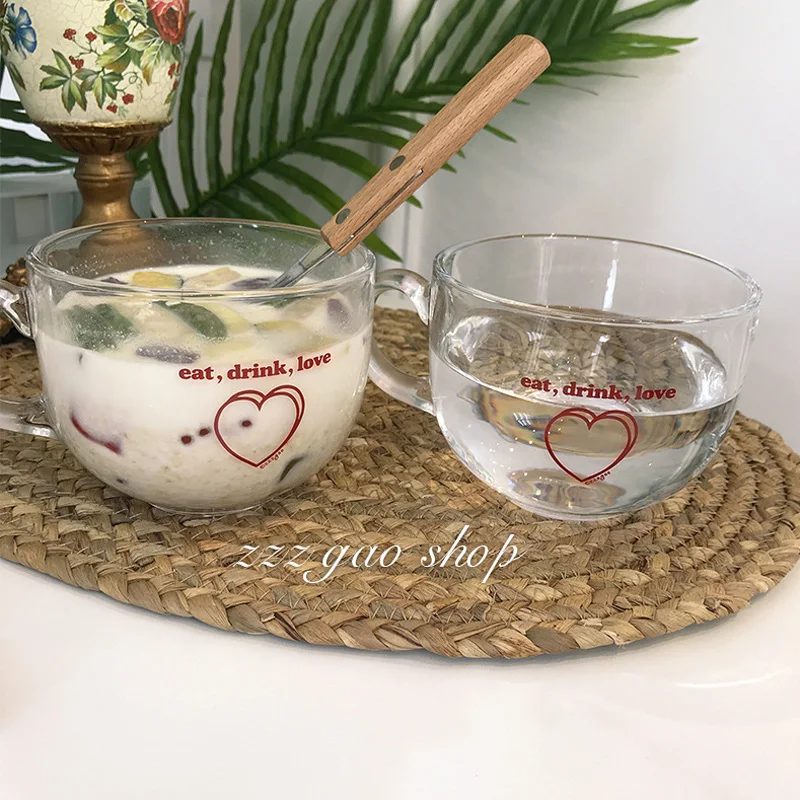 Корейские стеклянные чашки с двойным сердечком большого объема для девушек