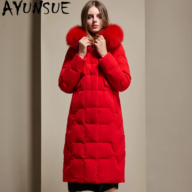 

AYUNSUE Natural Fox Fur Hooded Women's Winter Down Jacket Woman 90% White Duck Down Coat Female Long Thick Warm Down Parkas 2020