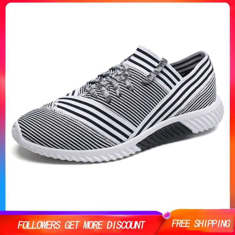 

Men Shoes Fashion Striped Breathable Mesh Rubber Sole Lace Up Casual Shoes Light Travel Walking Shoes Footwear Zapatos Hombre