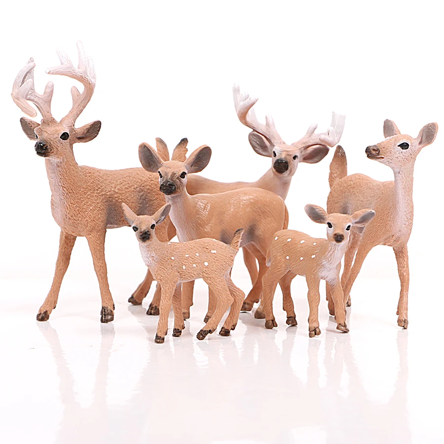 

6pcs Realistic White-Tailed Deer Family Figurines,Deer Toys Figure Cake Toppers Collector Decoration Plastic Model Gift