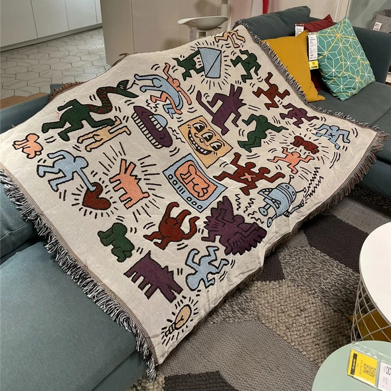 

Messy Puzzle Outdoor Throw Blanket Sofa Covers Chic Graffiti Decorations For Home Dust CoverDecorative tapestry Leisure blanket