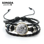 Браслеты SONGDA God Is The Strength Of My Heart, изображения Библии, Псалом, круг, мужские шармы, христианские Иисуса, крест, значки, ювелирные изделия на запястье