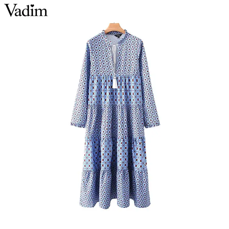 Vadim женское модное богемное Макси платье с v образным вырезом и кисточками