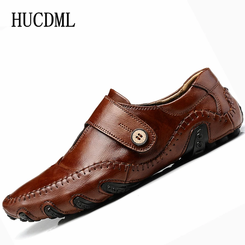 

Big Size Hand Stitching Genuine Leather Men Shoes Black Brown Flats Soft Mens Loafers 38-47 Support Dropshipping