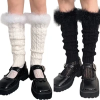 women winter warm leg warmers striped knitting jk style socks boot cuffs fashion girls gift gaiters leggings