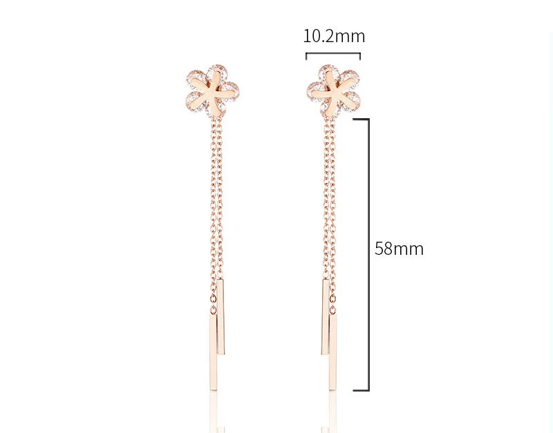 Розово Золотые сережки с кисточками женские Нержавеющая сталь Женские Висячие