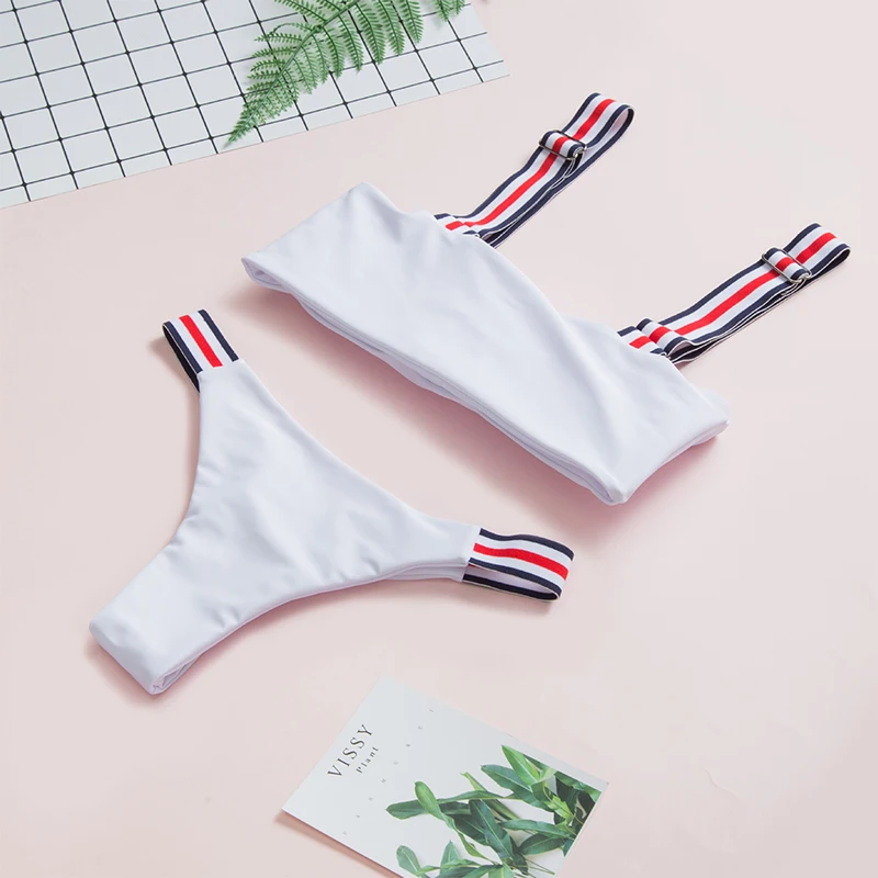 

sexy patchwork strap bandeau bikini swimsuit women brazilian bikini set swimwear elastic thong bathing suit beachwear biquinis