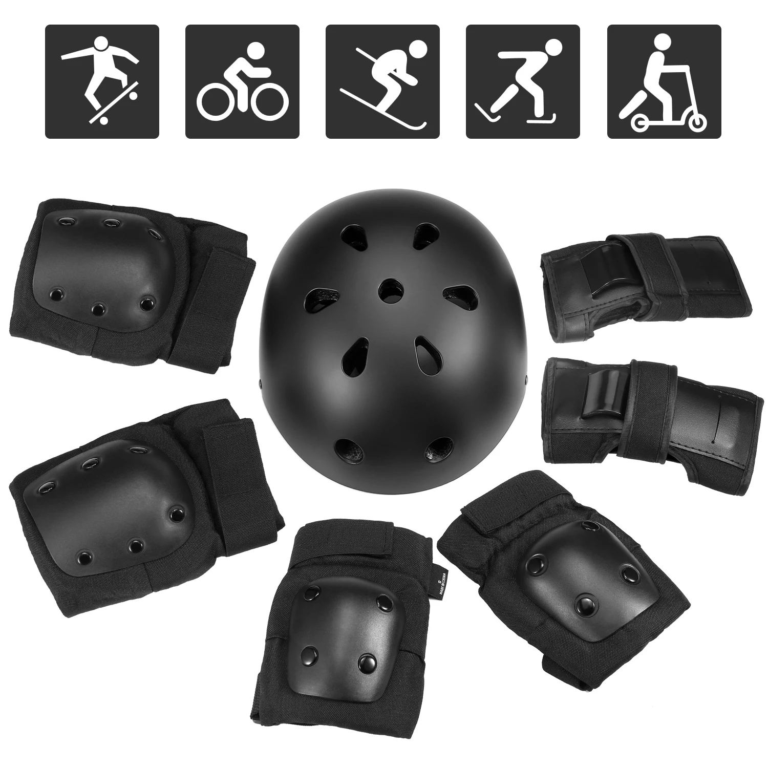 

7PCS Kids/Adults Bike Helmet Pads Set Helmet Knee Elbow Wrist Pads Sport Protective Gear for Cycling Skateboard Roller Skating