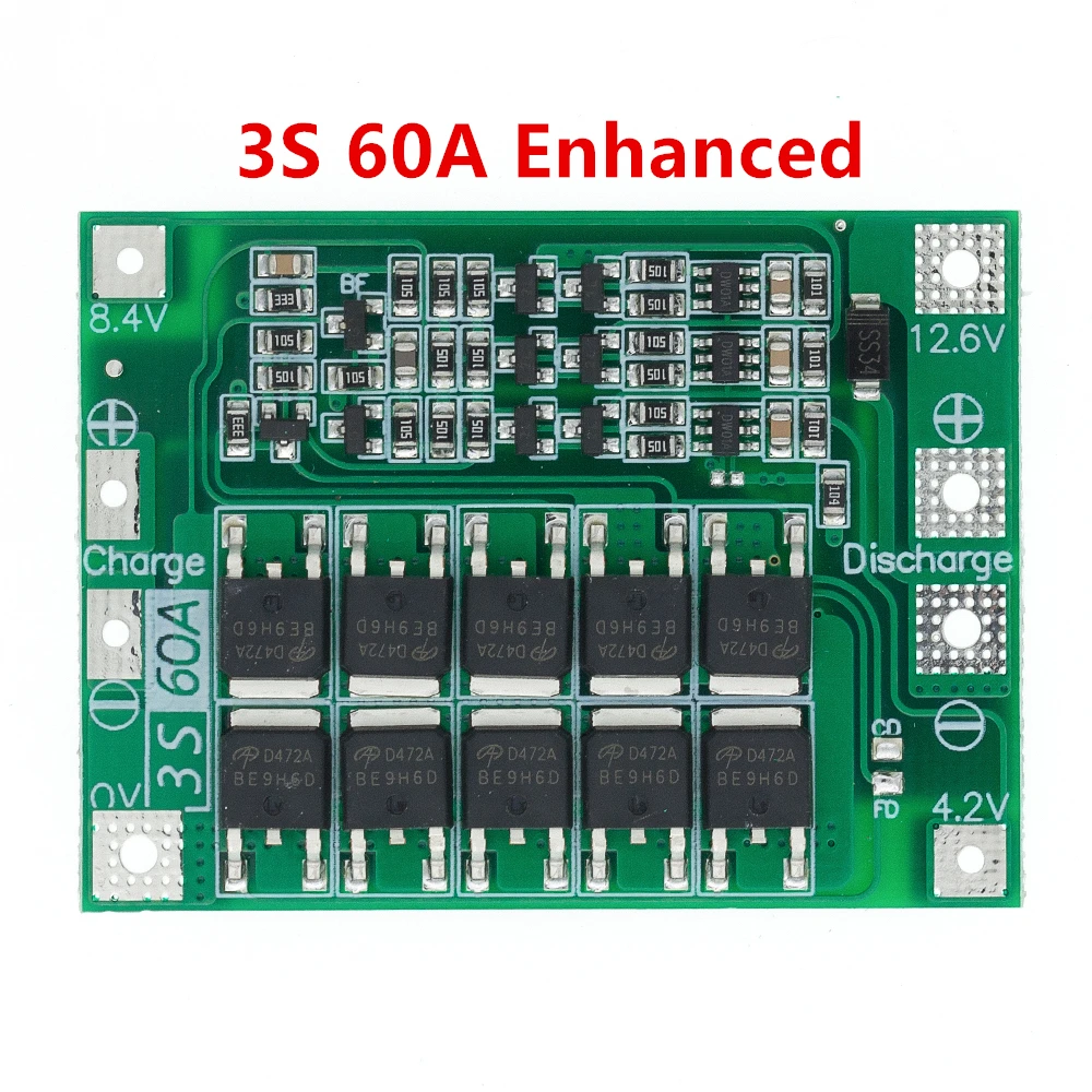 Защитная плата 3S/4S 40A/60A 18650 BMS для зарядки литий ионных батарей двигателя