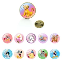 disney simba cute dunbo round glass dome cabochon cartoon brooch pins for shirt handmade vintage brooch gifts for women jewelry