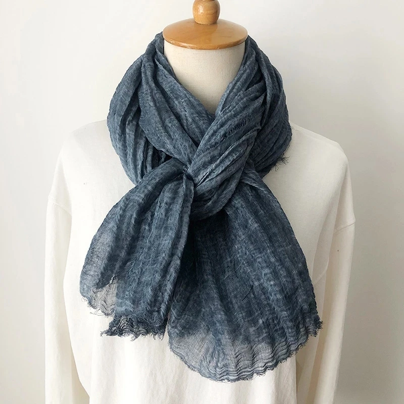 Модные мужские шарфы унисекс однотонные длинные в складку женская натуральная