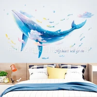 2022 big blue whales and small fish wall decoration stickers fpr bedroom wall childrens room tv wall layout