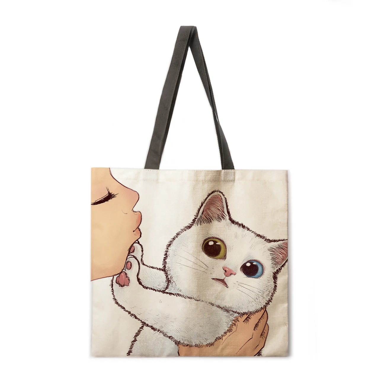 

Foldable shopping bag kiss kitten print handbag lady shoulder bag lady casual handbag fashion beach bag lady tote bag