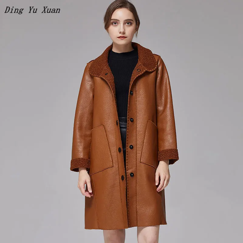 Осенне-зимняя кожаная куртка большого размера длинное женское кожаное пальто с