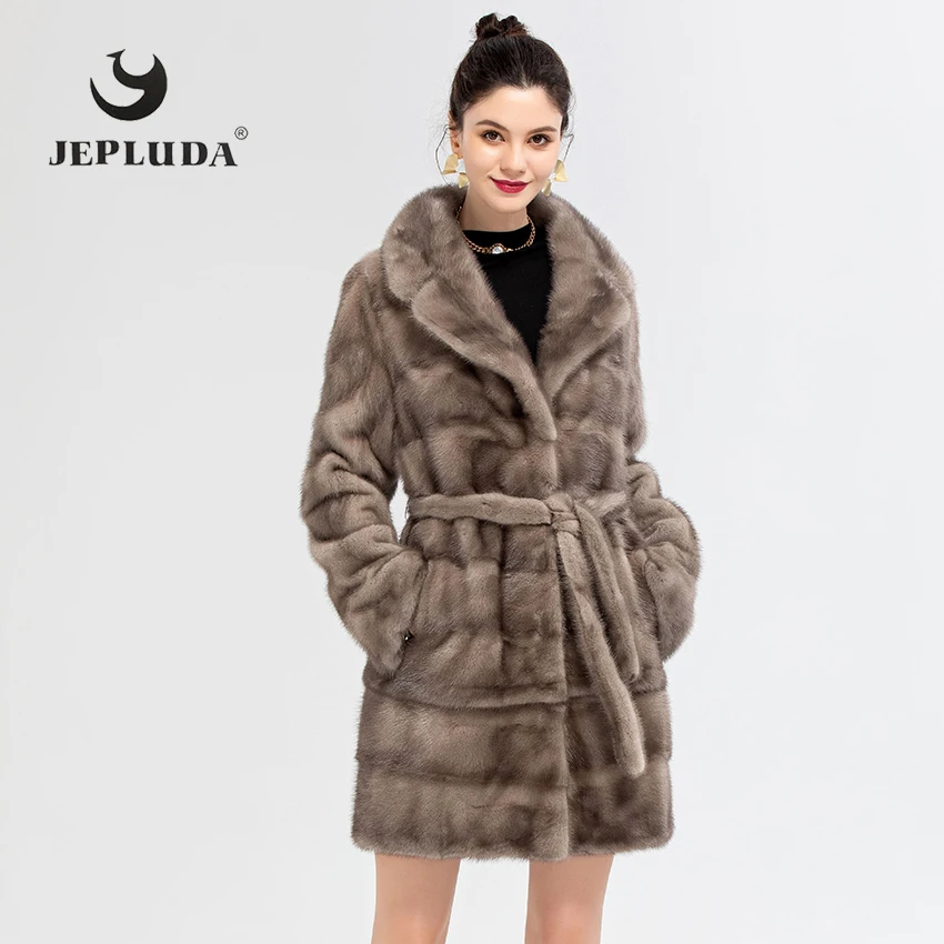 JEPLUDA Элегантный Классический Шуба Из Натуральный Мех Норка Средней Длины