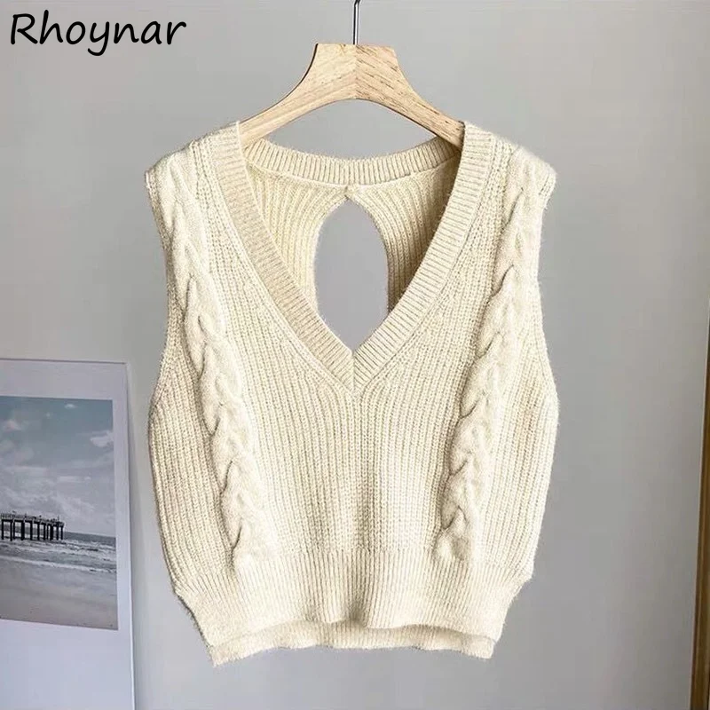 

Sweater Vest Women Hollow Out Trendy Design Leisure Simple Knitting All-match Korean Style Daily Female Students Chic Spring New