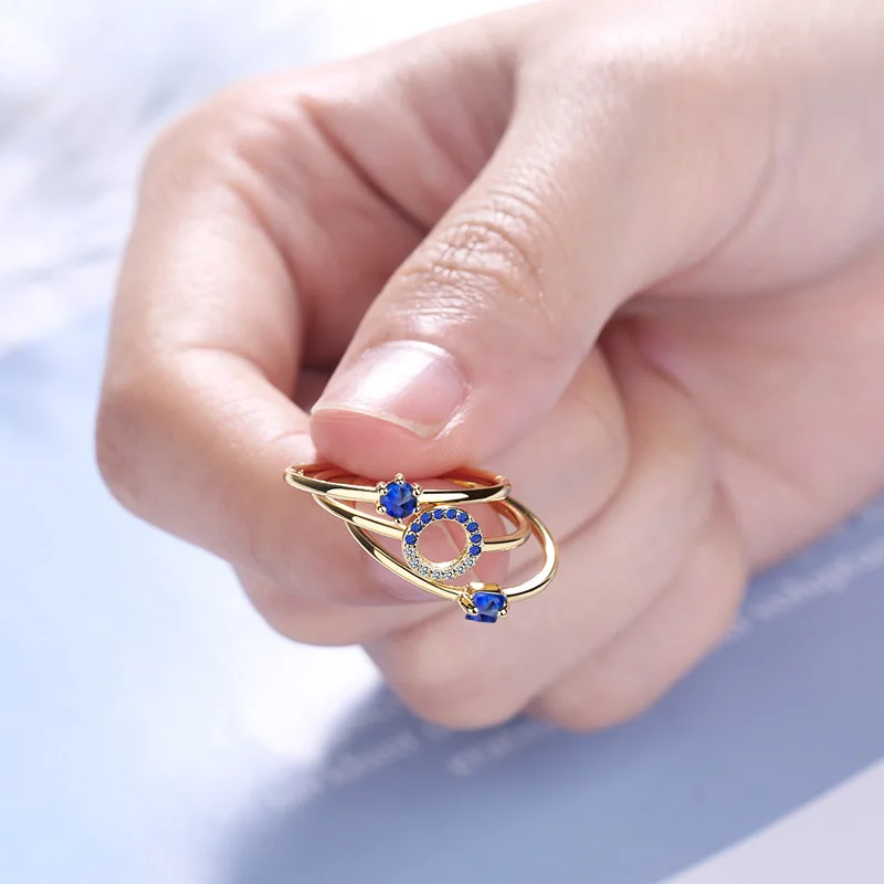 

SIPENGJEL Fashion Delicate Simple Round Open Rings Set Blue Crystal Gold Color 3 Sets Rings For Women Jewelry 2021