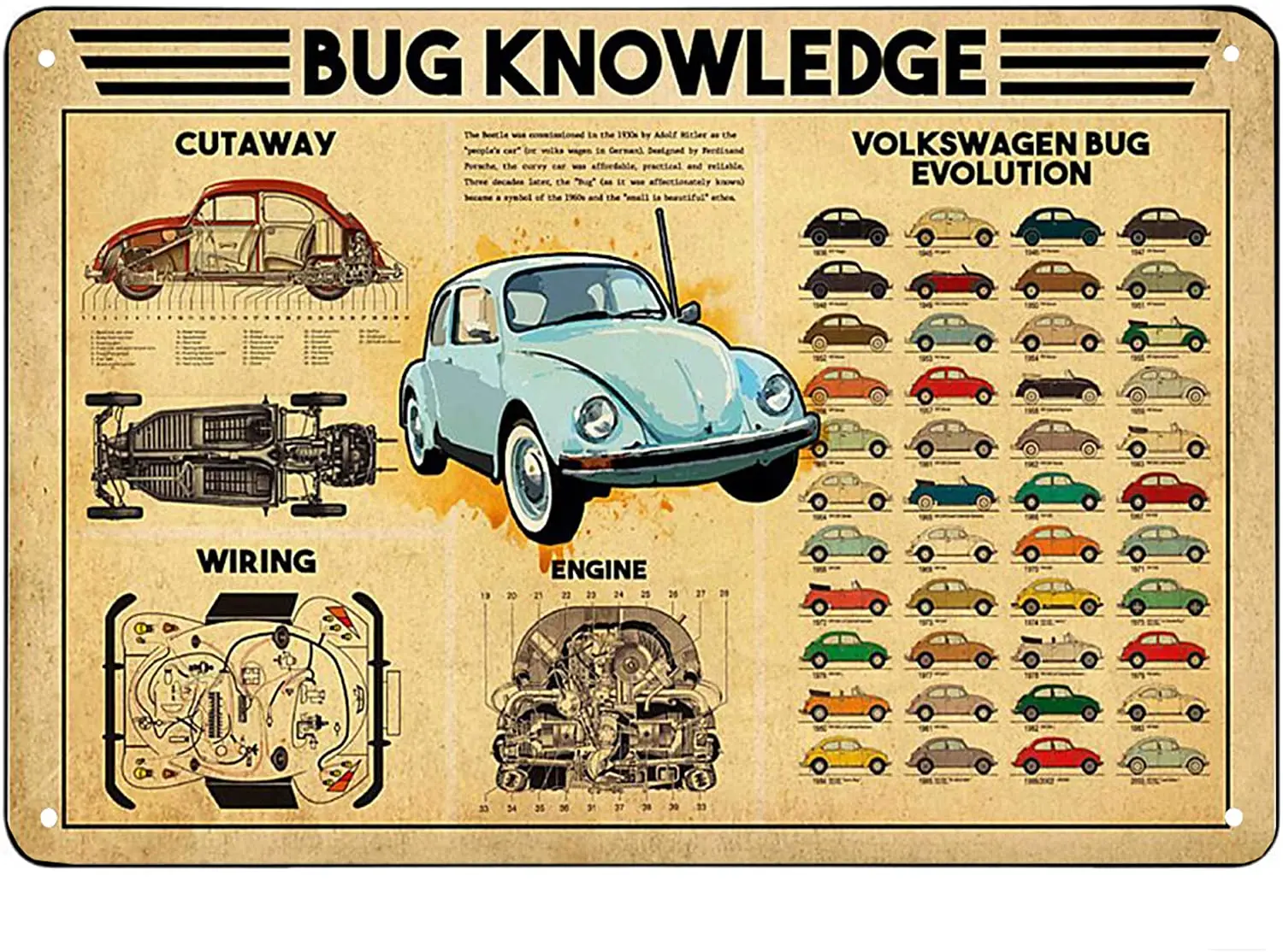 

Personalized Tin Sign Volkswagen Beetle Bug Knowledge Metal Sign Horizontal Metal Sign Vintage Bar Sign