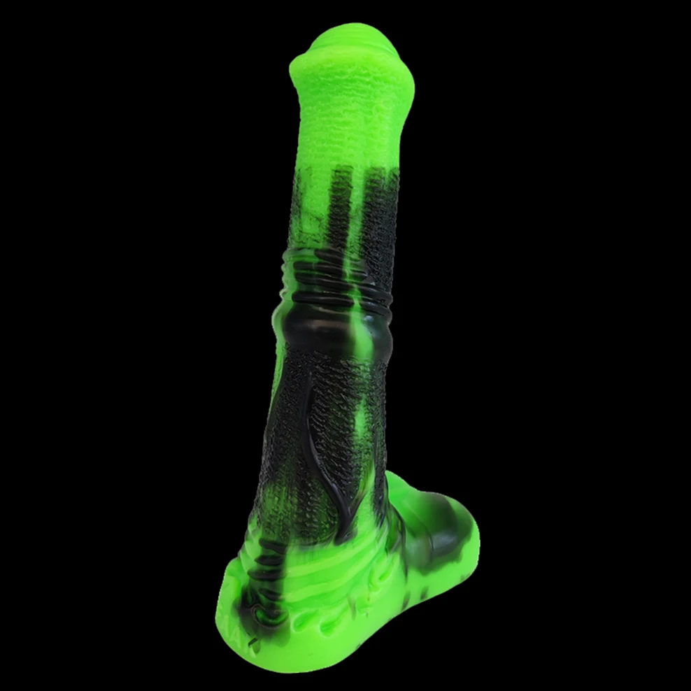 Фаллоимитатор с разноцветными животными FAAK силиконовый зеленый и черный большой