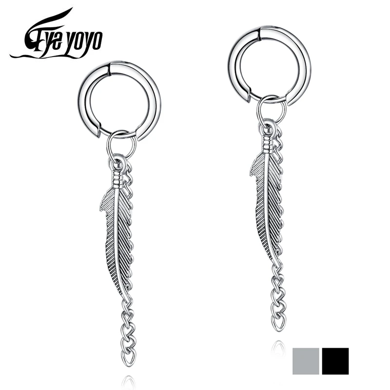 EyeYoYo Титан Сталь Для мужчин серьги с кисточками цепь перьями хип хоп мужские
