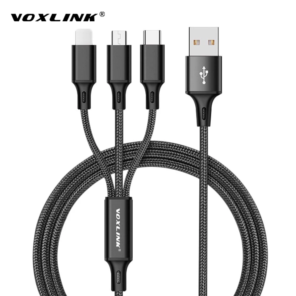 VOXLINK 3 в 1 взаимный обмен данными между компьютером и периферийными устройствами кабель для передачи данных для iPhone XS Max XR X 8 7 зарядки Зарядное устройство Micro USB кабель для Android Тип USB C кабели для мобильных телефонов