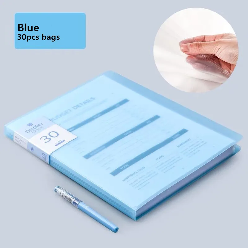 30PCS Bag Blue 30 60 80 страниц A4 папка для файлов музыкальная смотровая бумага Органайзер сумка для хранения стол сумки для документов лист протекторы чехол канцелярские принадлежности - Цвет: 30PCS Bag Blue