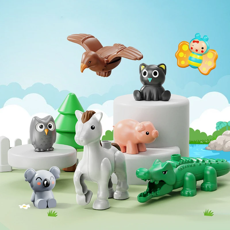 

Big Building Blocks Animal Accessories Lion Cat Penguin Comptatible with Large DIY Bricks Children Kid Educational Assembly Toys
