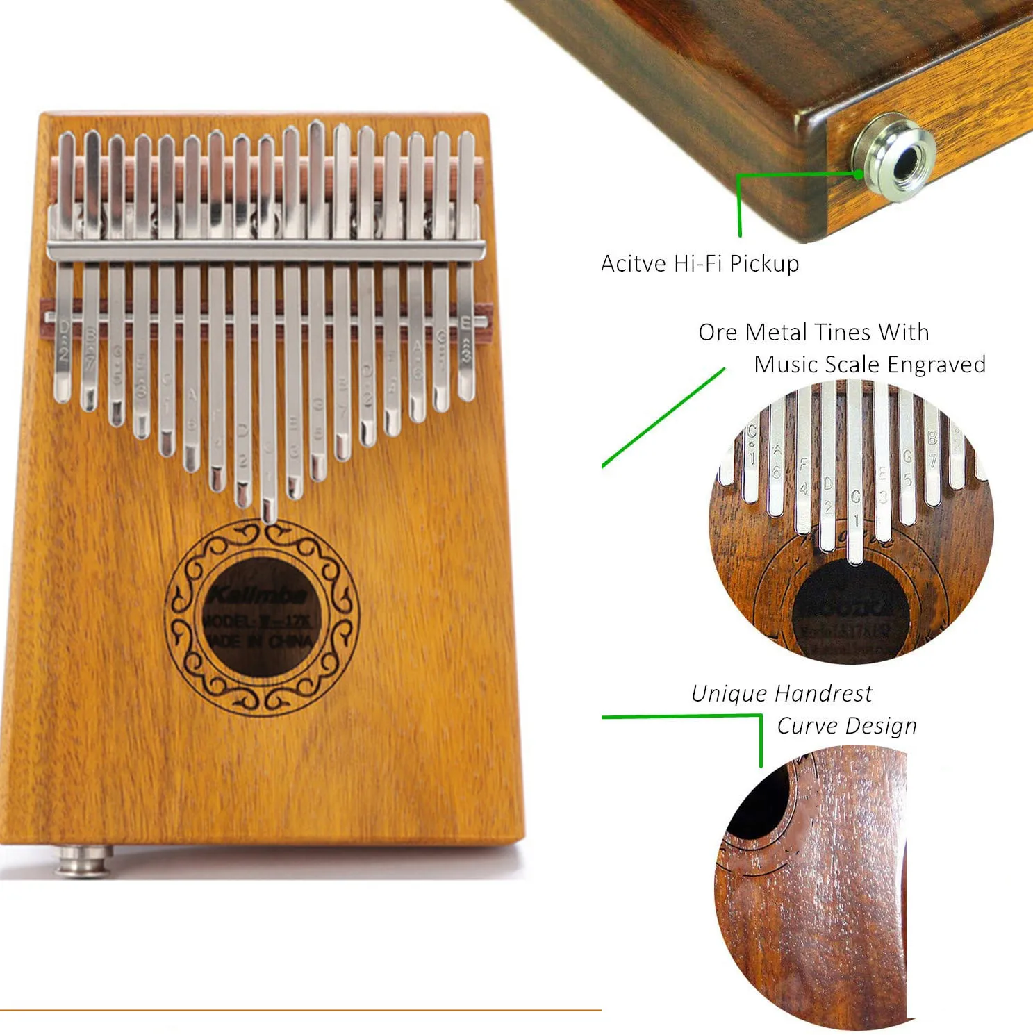 17 клавишный EQ Kalimba Электрический палец большой фортепиано встроенный пикап с 6 35
