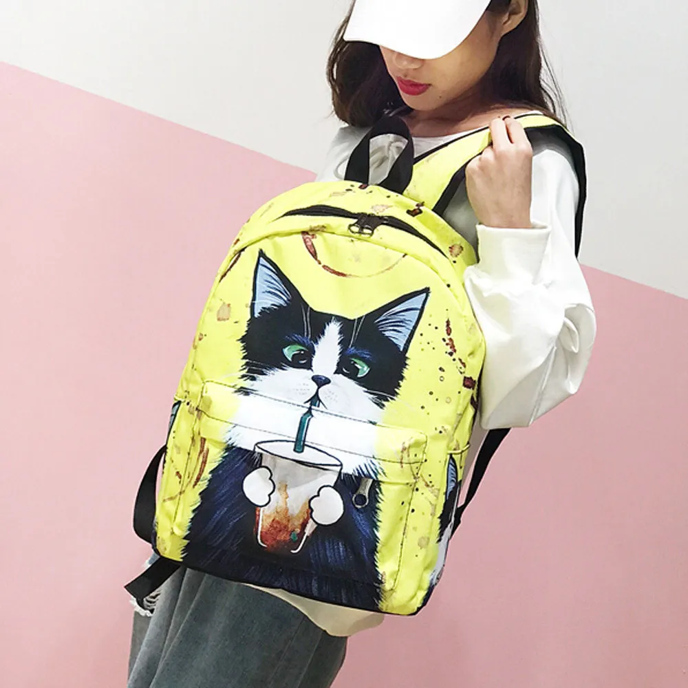 Женский тканевый рюкзак WEIXIER дизайнерский с принтом милого кота в Корейском