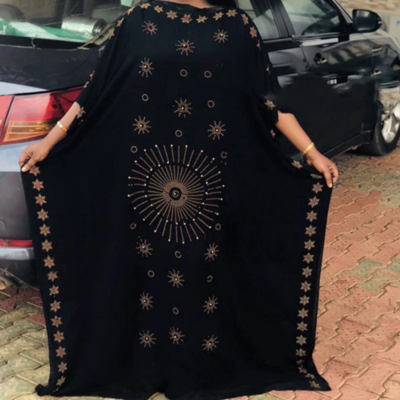 Африканские платья для женщин черное мусульманское женское платье с принтом 2019