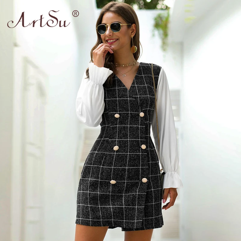 ArtSu элегантное ТРАПЕЦИЕВИДНОЕ ПЛАТЬЕ-Блейзер для работы женское с оборками в